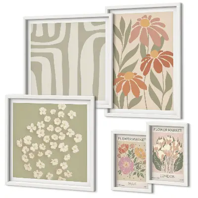 Set di 5 quadri con motivi floreali in stile boho di Londra e Parigi