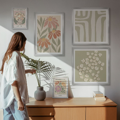 Set di 5 quadri Motivi floreali Londra Parigi boho