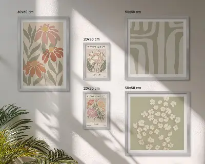 Set di 5 quadri con motivi floreali in stile boho di Londra e Parigi