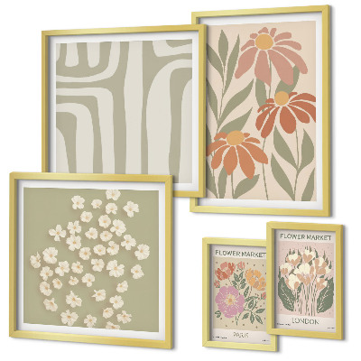 Set di 5 quadri Motivi floreali Londra Parigi boho