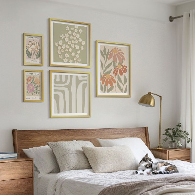 Set di 5 quadri Motivi floreali Londra Parigi boho