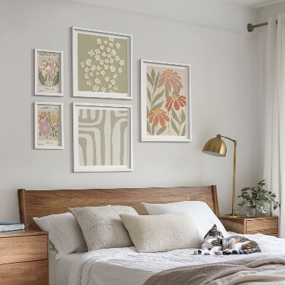 Set di 5 quadri Motivi floreali Londra Parigi boho