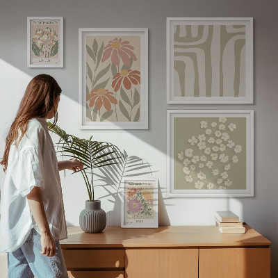 Set di 5 quadri Motivi floreali Londra Parigi boho