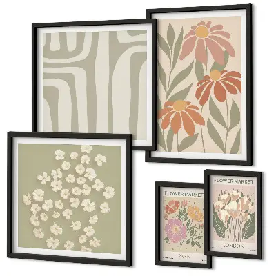 Set di 5 quadri con motivi floreali in stile boho di Londra e Parigi