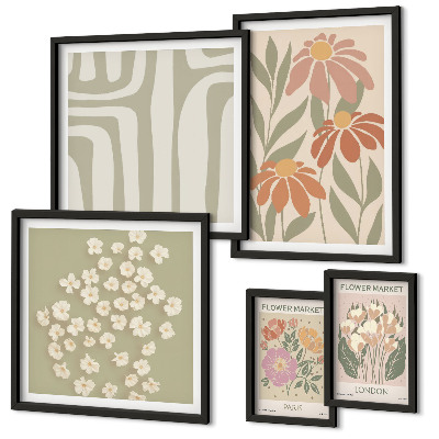 Set di 5 quadri Motivi floreali Londra Parigi boho
