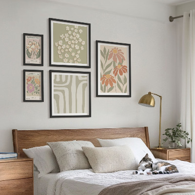 Set di 5 quadri Motivi floreali Londra Parigi boho