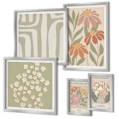 Set di 5 quadri con motivi floreali in stile boho di Londra e Parigi