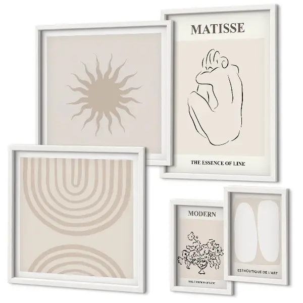 Set di 5 quadri con linee artistiche minimaliste