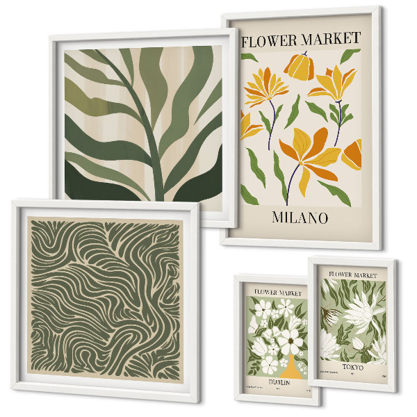 Set di 5 quadri Motivi vegetali moderni
