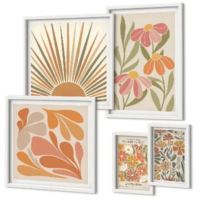 Polittico con cornice Fiori geometrici in stile boho decorazione da parete con cornice in stile boho a motivi geometrici floreali
