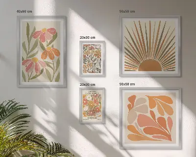 Polittico con cornice Fiori geometrici in stile boho decorazione da parete con cornice in stile boho a motivi geometrici floreali
