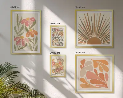 Polittico con cornice Fiori geometrici in stile boho decorazione da parete con cornice in stile boho a motivi geometrici floreali