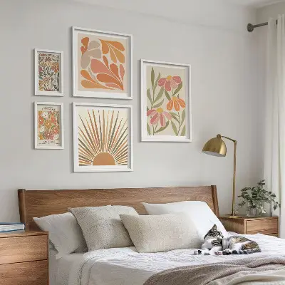 Polittico con cornice Fiori geometrici in stile boho decorazione da parete con cornice in stile boho a motivi geometrici floreali