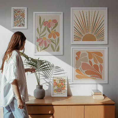 Polittico con cornice Fiori geometrici in stile boho