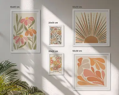 Polittico con cornice Fiori geometrici in stile boho decorazione da parete con cornice in stile boho a motivi geometrici floreali