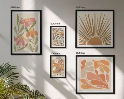 Polittico con cornice Fiori geometrici in stile boho decorazione da parete con cornice in stile boho a motivi geometrici floreali