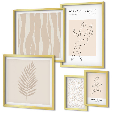 Polittico con cornice Grafica elegante raffigurante donne e piante.