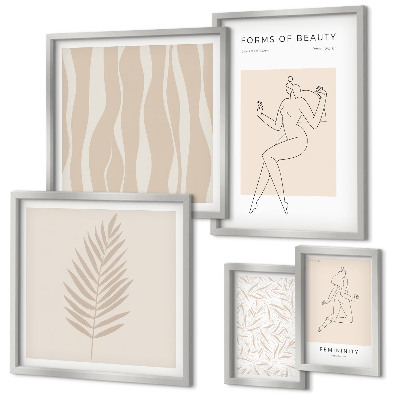 Polittico con cornice Grafica elegante raffigurante donne e piante.