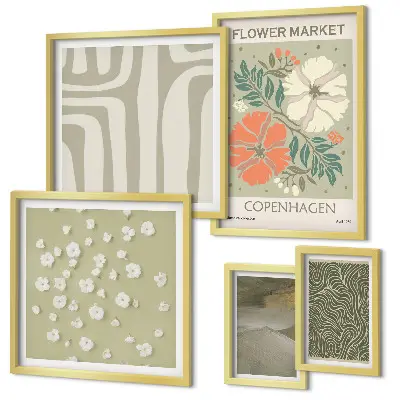 Set di 5 quadri con motivi vegetali in stile boho