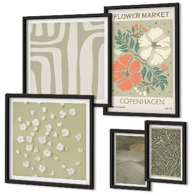 Set di 5 quadri motivi vegetali, modelli boho