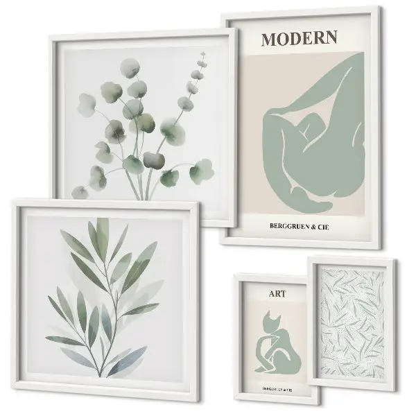 Set di quadri incorniciati con grafica elegante ed elementi vegetali astratti