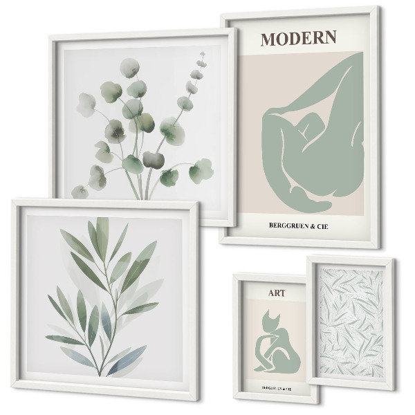 Set di quadri incorniciati Grafica elegante con elementi vegetali e astratti.