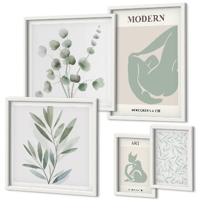 Set di quadri incorniciati Grafica elegante con elementi vegetali e astratti.