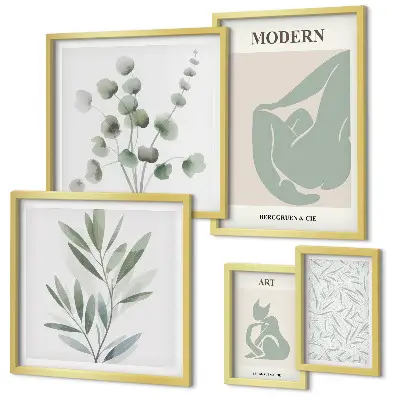 Set di quadri incorniciati con grafica elegante ed elementi vegetali astratti