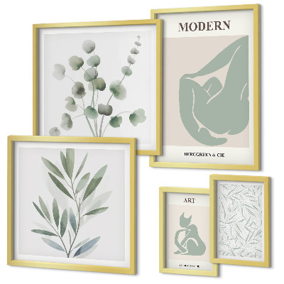 Set di quadri incorniciati Grafica elegante con elementi vegetali e astratti.