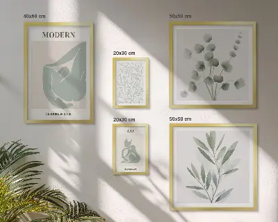 Set di quadri incorniciati con grafica elegante ed elementi vegetali astratti