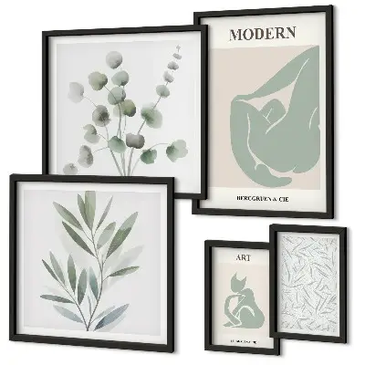 Set di quadri incorniciati con grafica elegante ed elementi vegetali astratti