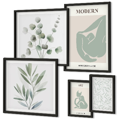 Set di quadri incorniciati Grafica elegante con elementi vegetali e astratti.