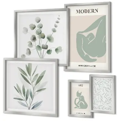 Set di quadri incorniciati con grafica elegante ed elementi vegetali astratti