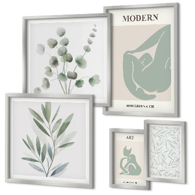 Set di quadri incorniciati Grafica elegante con elementi vegetali e astratti.