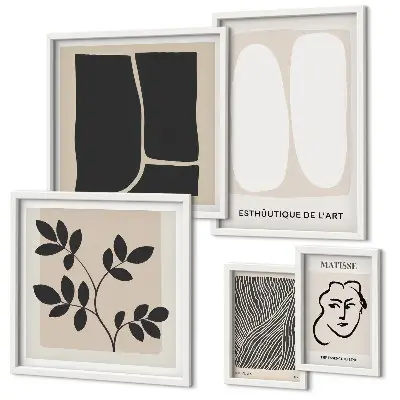 Set di 5 quadri con linee minimaliste e grafiche eleganti