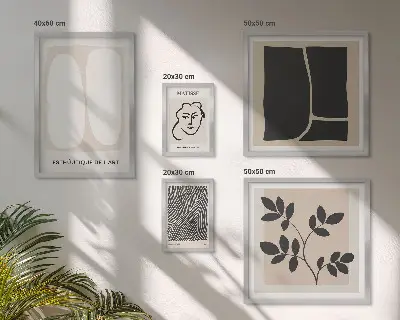 Set di 5 quadri con linee minimaliste e grafiche eleganti