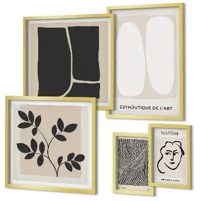 Set di 5 quadri con linee minimaliste e grafiche eleganti
