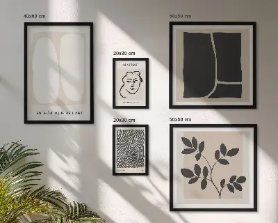 Set di 5 quadri con linee minimaliste e grafiche eleganti