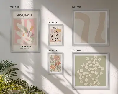 Polittico con cornice con stampa di fiori astratti eleganti per interni