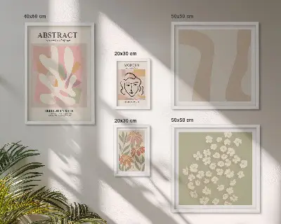 Polittico con cornice con stampa di fiori astratti eleganti per interni