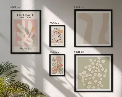 Polittico con cornice con stampa di fiori astratti eleganti per interni
