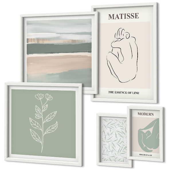 Set di 5 quadri Eleganti grafiche vegetali