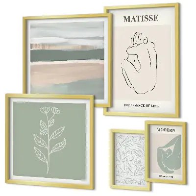 Set di 5 quadri con eleganti grafiche vegetali
