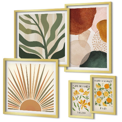 Set di 5 quadri Grafica vegetale elegante con geometria