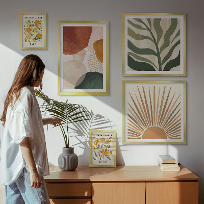 Set di 5 quadri Grafica vegetale elegante con geometria