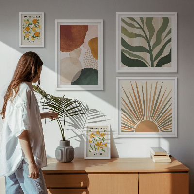 Set di 5 quadri Grafica vegetale elegante con geometria