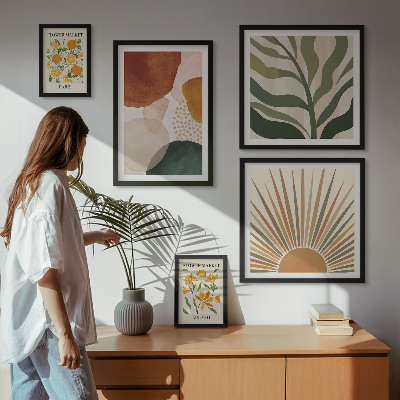 Set di 5 quadri Grafica vegetale elegante con geometria
