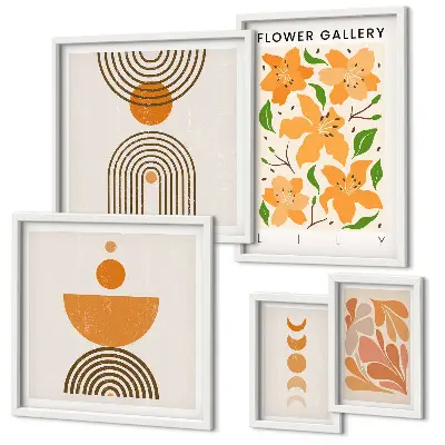 Set di 5 quadri con stampa di fiori e motivi geometrici eleganti