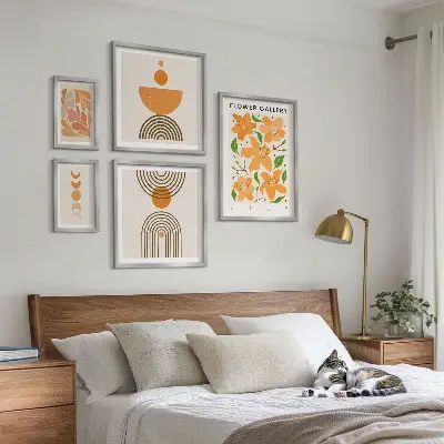 Set di 5 quadri con stampa di fiori e motivi geometrici eleganti