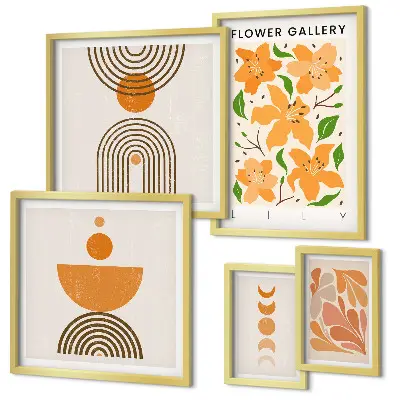Set di 5 quadri con stampa di fiori e motivi geometrici eleganti